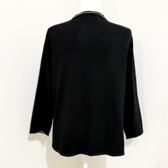 Ann Taylor Loft Black Cardigan Sweater Tan Trim 3/4 Sleeves - Picture 4 of 5